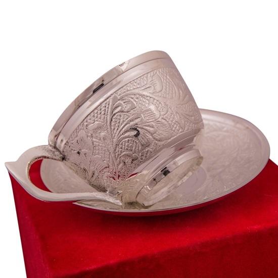 Silver Plated Brass Cup and Saucer Set for Christmas Gift