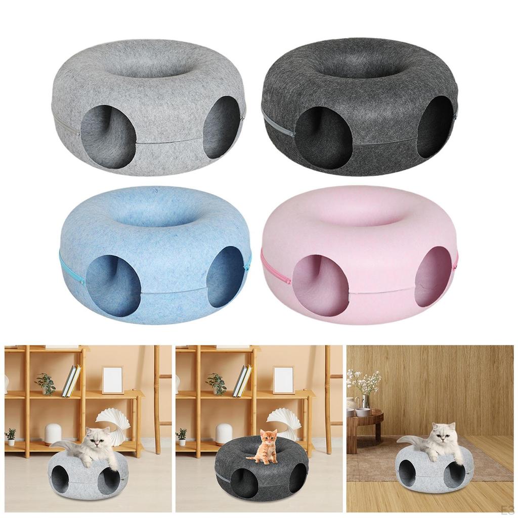 2 in 1 Cat Tunnel Bed Donut Cave Hideaway Pet Circle Hideout for Indoor Cats