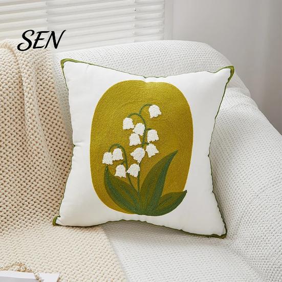 Floral Pattern Throw Pillow Shams Farmhouse Cushion Cover, 3D Flower Embroidery Decorative Light Luxury Bed Covers Case for Living Room Couch