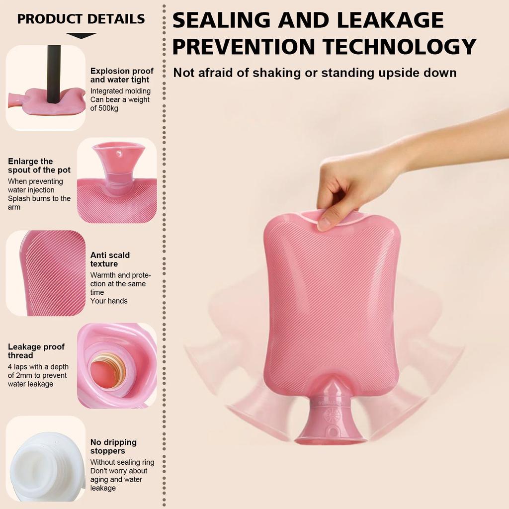 1000ML Refillable Hot Water Bag with Removeable Faux Fur Cover Winter Hand Feet Warmer Water Bottle