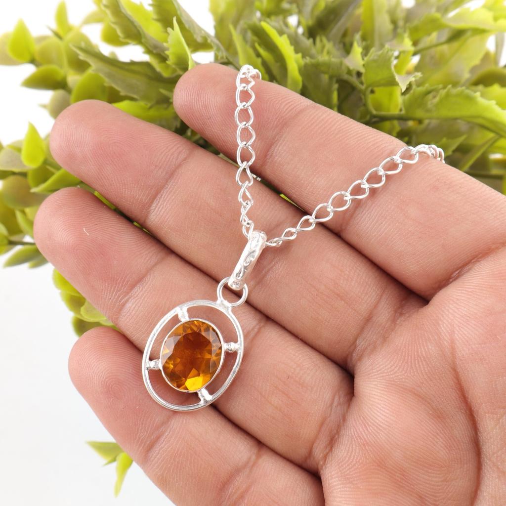 Natural Citrine Sterling Silver Daughter Gift Friendship Day New Pendant Jewelry PP-6-5