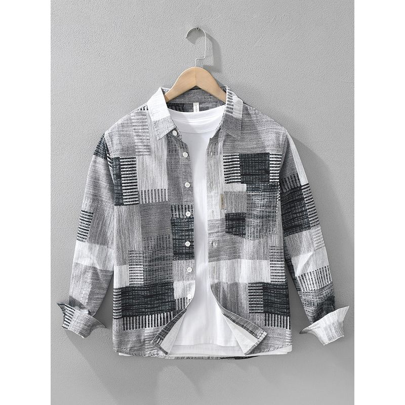 Spring and Autumn Japan Fashion Hong Kong Style Long Sleeve Shirts Men's Fashion Youth Senior Over Print Casual Shirt Outerwear New