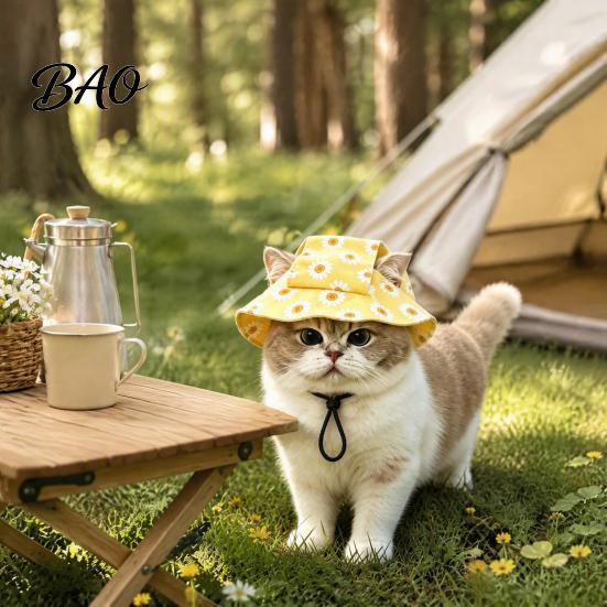 Cat Hat for Outdoor Activities Beach Hat, Summer Cap with Ear Holes, Adjustable Pet Lightweight Sun Small Dogs Cats Protection Non Slip