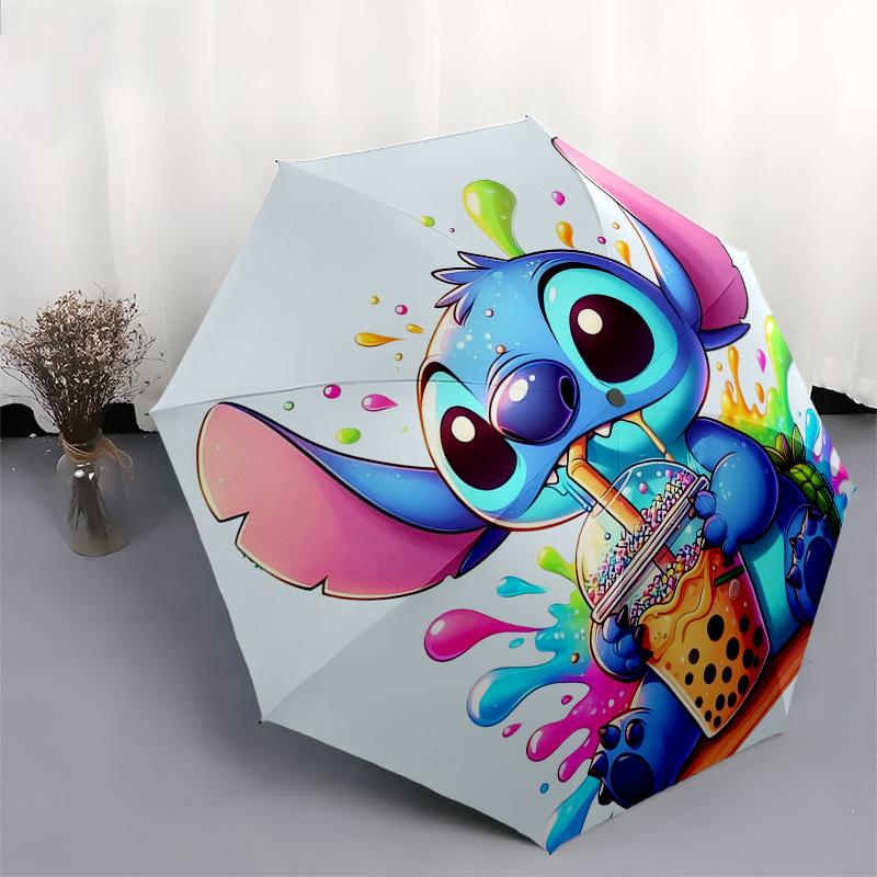 Stitch,Bubble Tea Themed folding umbrella, the best choice for gift giving, 8 ribs, casual, durable, lightweight and portable travel umbrell