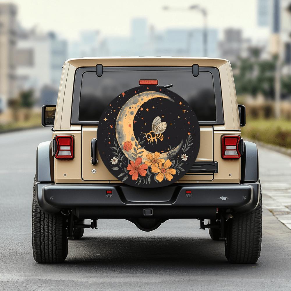 Moon Bee Floral Pattern 30/34 Inch Multi-Functional Tire Cover, Suitable For Jeeps, Trailers, RVs, SUVs, Trucks, Campers, And Va