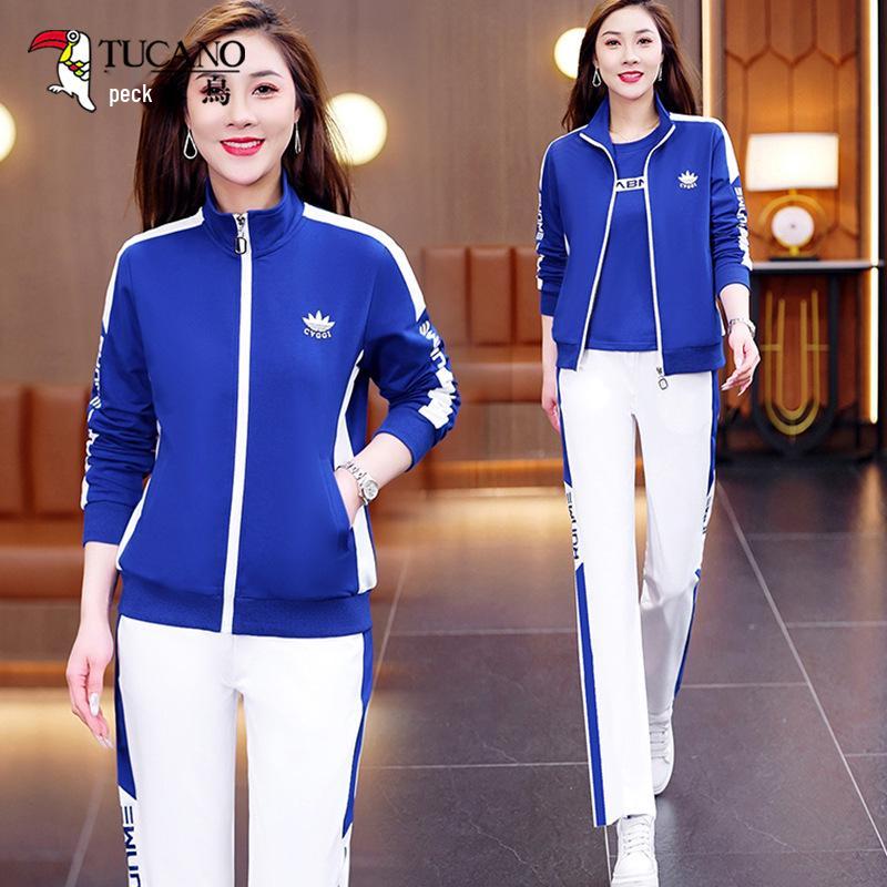 Bawełniany dres damski Woodpecker na wiosnę/jesień 2025: Modny Zestaw Trzech Elementów do Tańca Kwadratowego i Codziennego