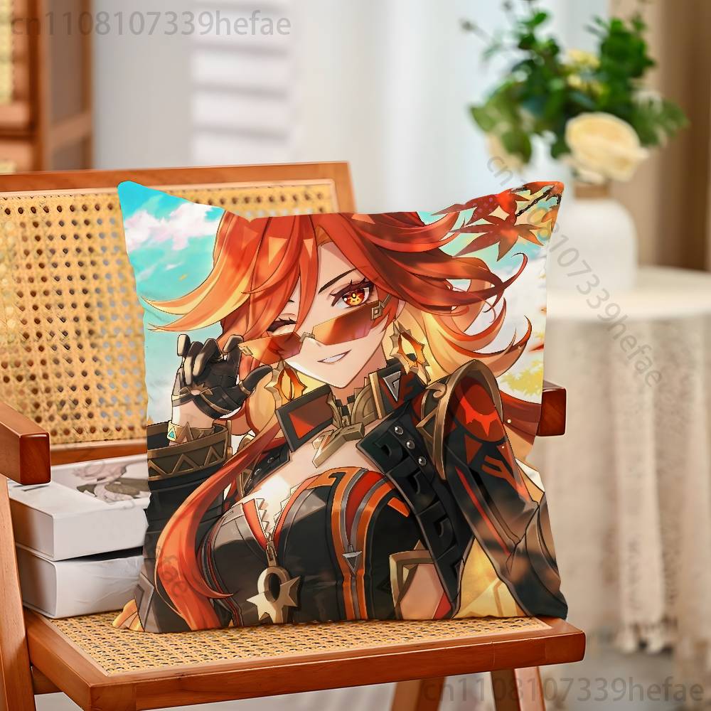 Genshin Impact Mavuika Throw Pillow Case For 45x45cm55x55cm30x30cm For Home Bedroom Decoration And Protector