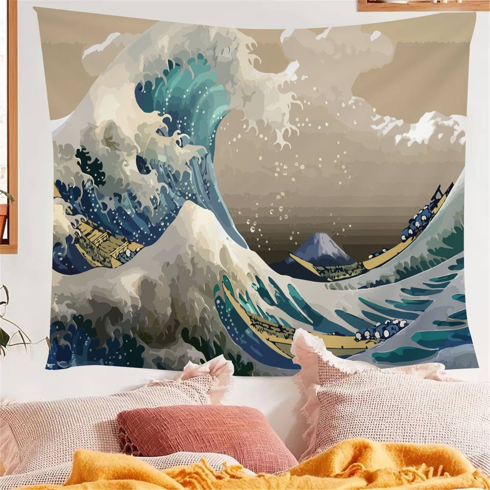 great wave Kanagawa Anime Tapestry Hippie Flower Wall Carpets Dorm Decor Wall Hanging Home Decor