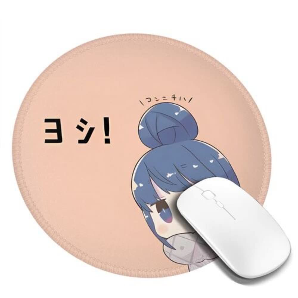 Laid Back Camp Genba Neko Mauspad für Gummi-Anime-Niedlich-Pad, Rund, Gummi, Arbeits-/Heimgebrauch, Rutschfeste Unterseite, Langlebig, Büro, Gaming, Multifunktional,