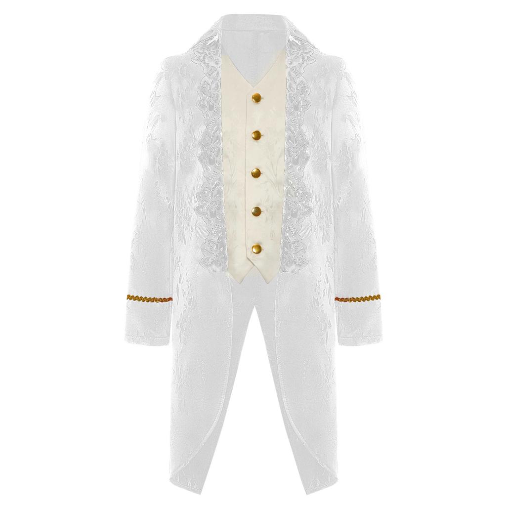 Jungen Mittelalter Renaissance Viktorianische Jacke Umlegekragen Langarm Fake Two-in-One Spitzenstickerei Frack