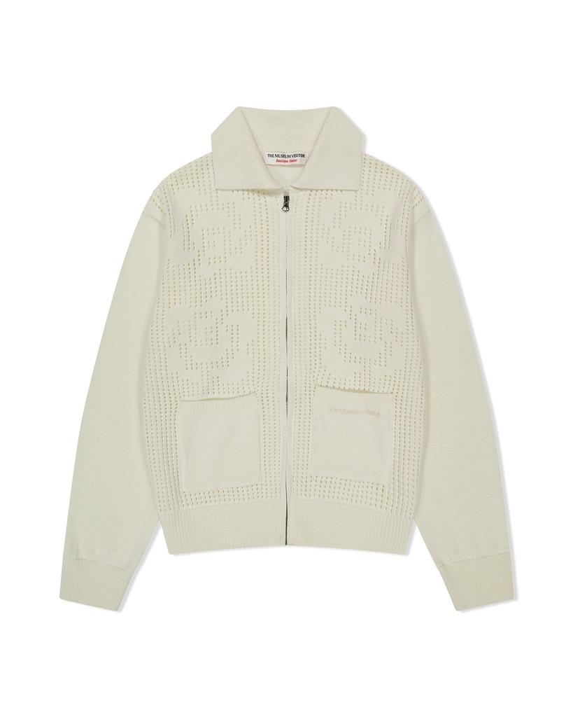 THEMUSEUMVISITOR Openwork Knit Full Zip Up (Ivory)