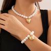 Exaggerated Metal Love Pendant Round Bead Necklace Fashion Imitation Pearl Beaded Necklace Female Necklace