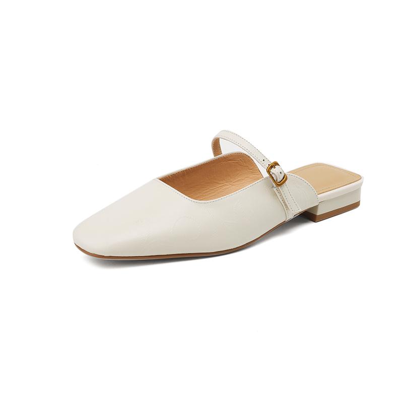 Fashion 2025 Summer Women Mules Genuine Leather Women Shoes square Toe Chunky Heel Shoes Cover Toe Slingback Sandals Shallow Slippers