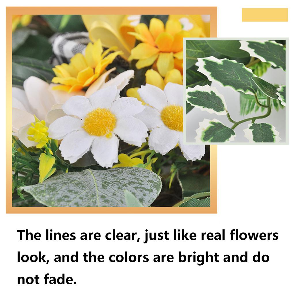 Sunflower Wreath Artificial Floral Rattan Ring Wreath for Front Door Decoration Outer Diameter 50cm