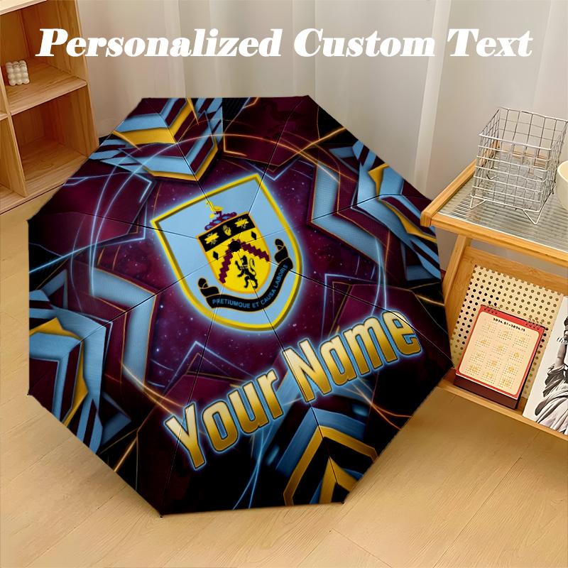 8 Rib Auto Folding Umbrella Burnley Football Print Custom Name Text Portable Rain Gear
