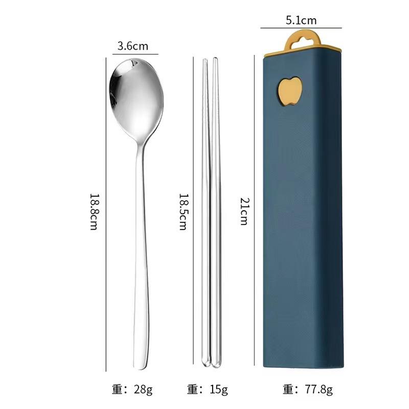 304 stainless steel tableware spoon fork chopsticks three-piece set portable tableware travel student tableware set