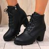 2026 Fashion Short-thigh Boots Autumn New Round Toe Lace-up Side Zipper Platform Anti-slip Wear-resistant High Heels