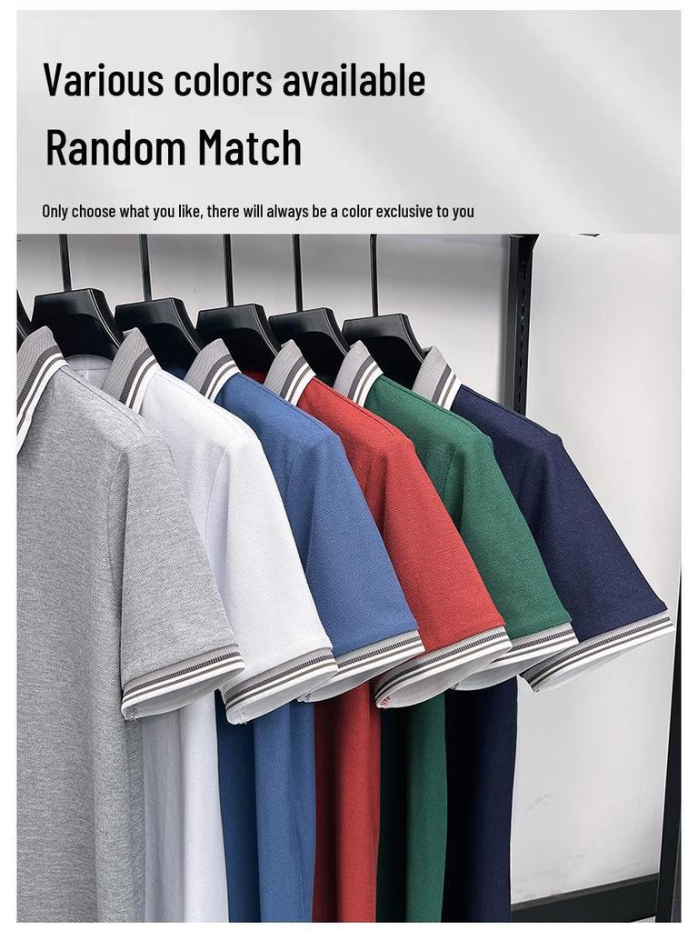 Men's Casual Lapel Polo T-Shirt - Cross Stripe Short Sleeve, Summer Wear for Young and Middle-aged