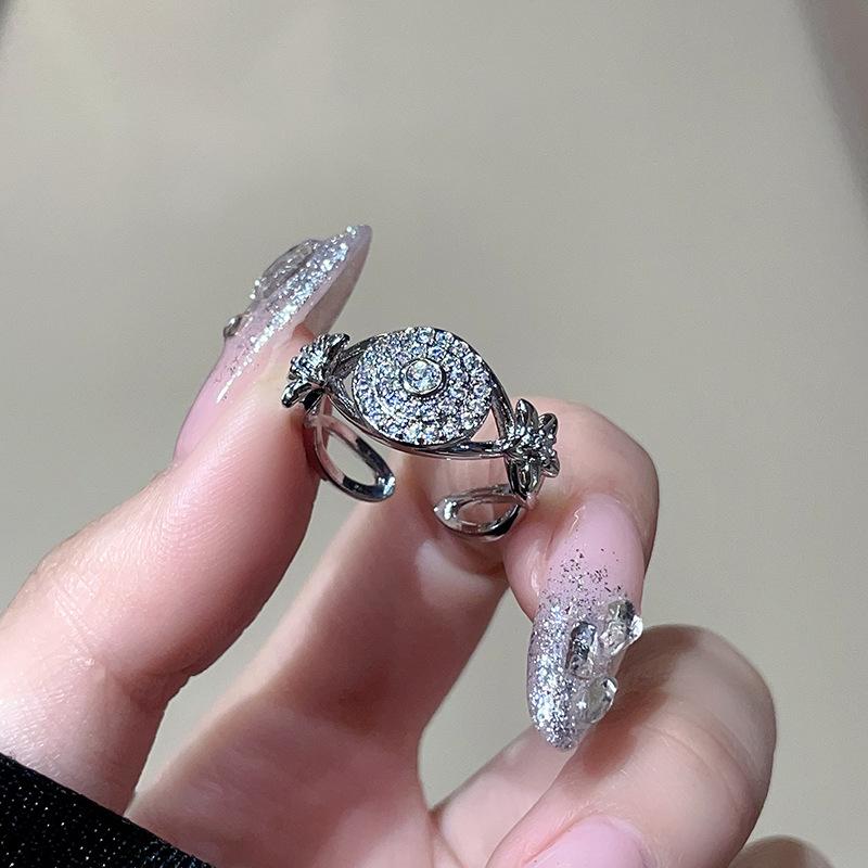 Super Flash Zircon Full Diamond Micro-Inlaid Open Ring Niche Light Luxury High Sense Cold Wind Index Finger Ring Female