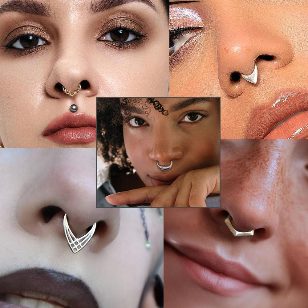 1/3PCS Sets Moon Waterdrop Snake Septum Piercing Clicker Flower Nose Rings 16G Segment Cartilage Daith Hoop Earring Jewelry Gift