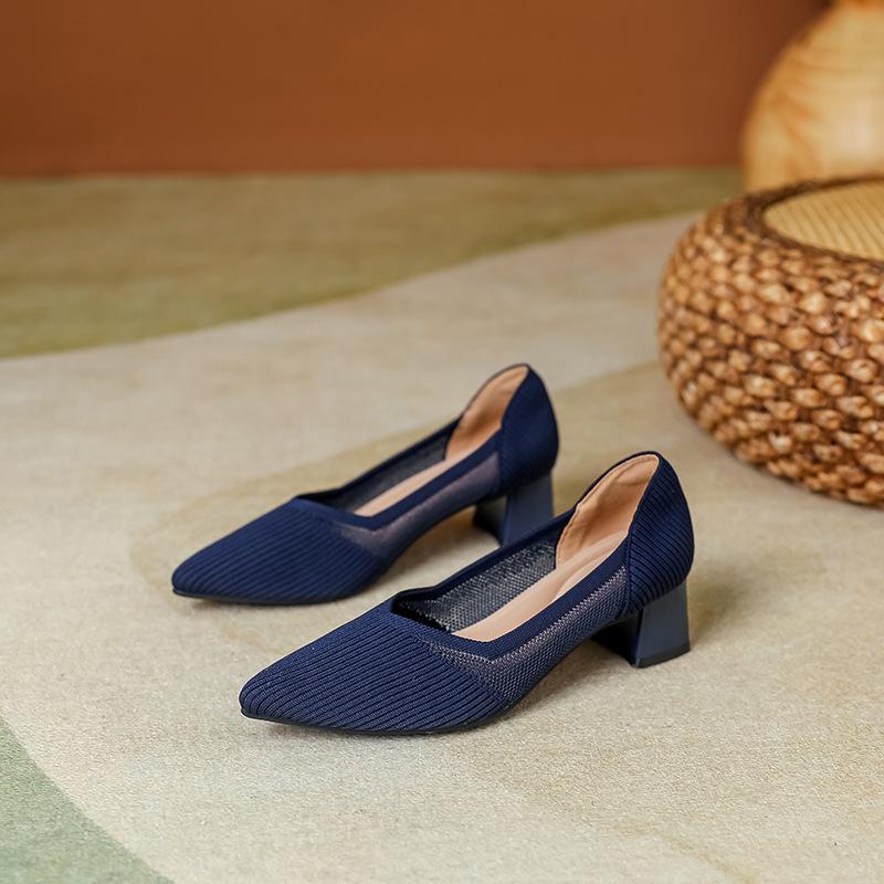 

Японские туфли принцессы новые остроносые сетчатые одинарные туфли на толстом каблуке маленькие ароматные вязаные летящие туфли с вырезами на высоком каблуке 43 custom королевский синий