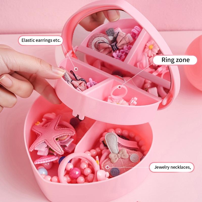 Jewelry Organizer Heart Shape Makeup Box with Mirror Cosmetic Storage Container for Earrings Rings Necklaces Display