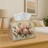 1pc Botanical Protea Flower Tissue Box & Napkin Holder - Pink Protea Bouquet with Foliage, Durable Polyester Fabric Napkin Dispenser Suitable for Home