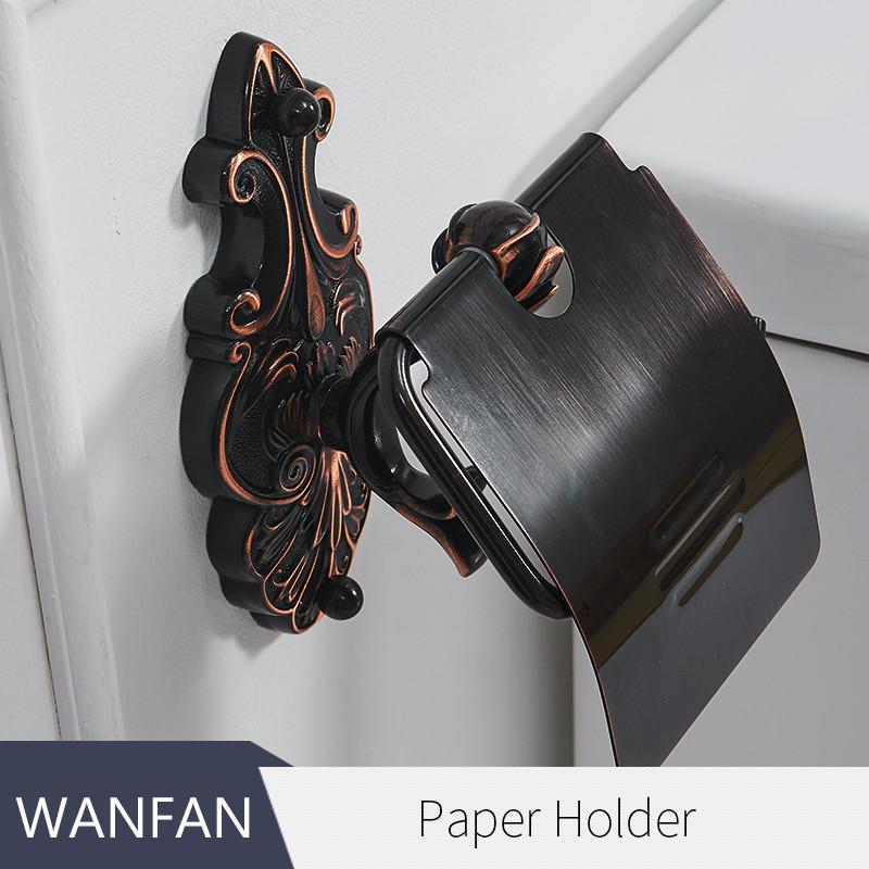 Paper Holders Toilet Wall Mounted Brass Roll Tissue Holder For Paper Towel Bathroom Accessories Black WC Paper Shelf WF-88808