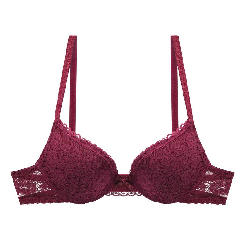 

Тонкая чашка, сборное нижнее белье, принт цветов, интернет-знаменитости, сексуальная треугольная чашка, полупрозрачный бюстгальтер с кружевными краями 75B бордовый