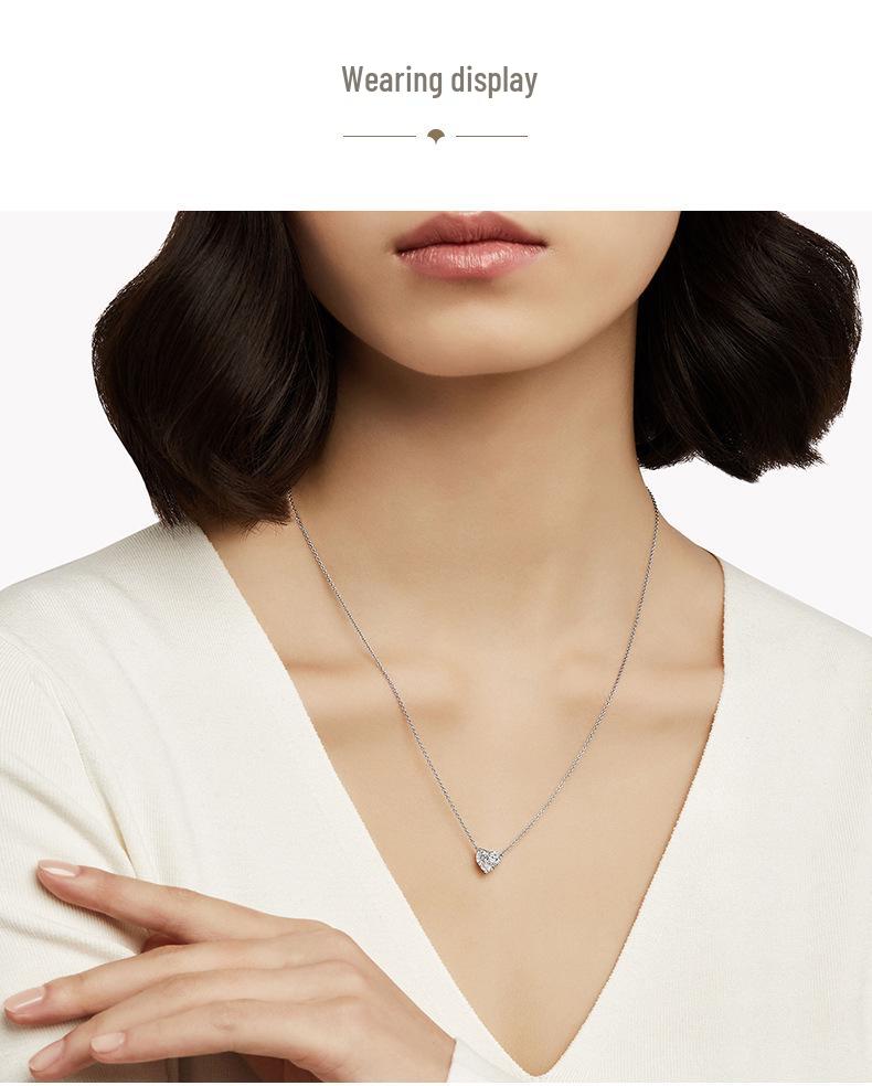 S925 Silver Moissanite Heart Necklace - Minimalist Heart-Shaped Pendant with Clavicle Chain