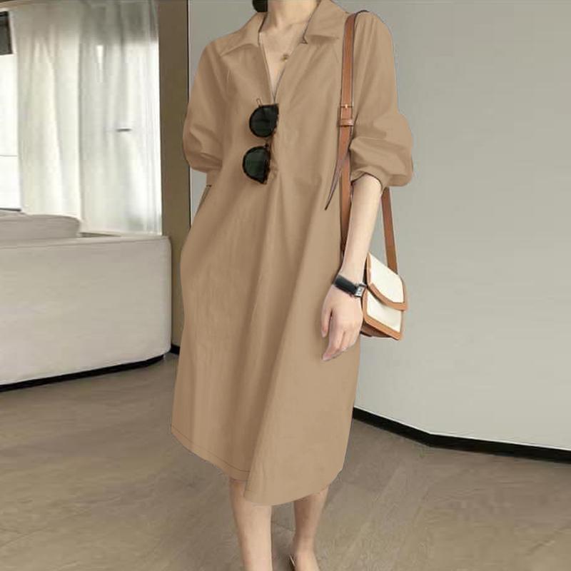 

ZANZEA Женское повседневное платье-рубашка с отложным воротником и рукавом 3/4 4XL коричневый