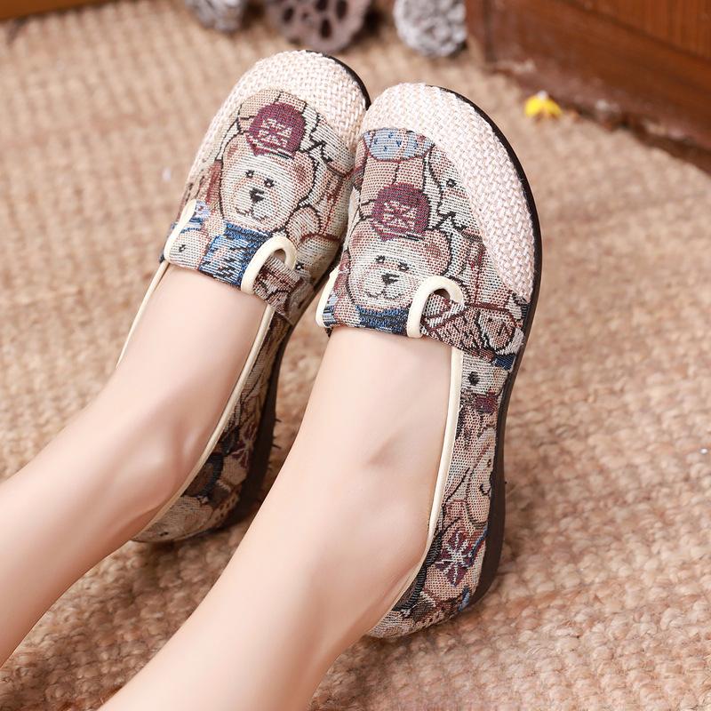 Dámské nazouvací plátěné rybářské boty s barevným pruhovaným vzorem, pohodlné ležérní mokasíny pro celodenní nošení