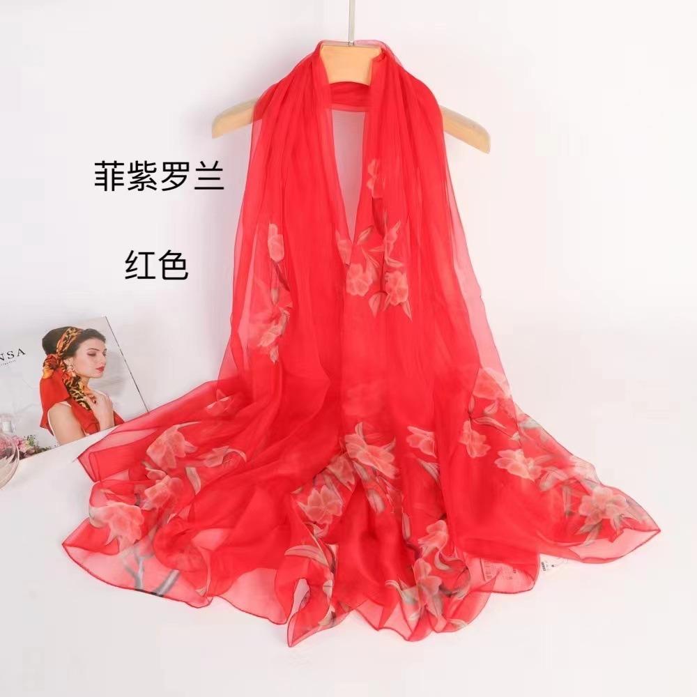 Spring and Autumn Shawl Women's Sunscreen Scarf White with Long Soft Gauze Summer Seaside Large Beach Scarf Travel Silk Scarf