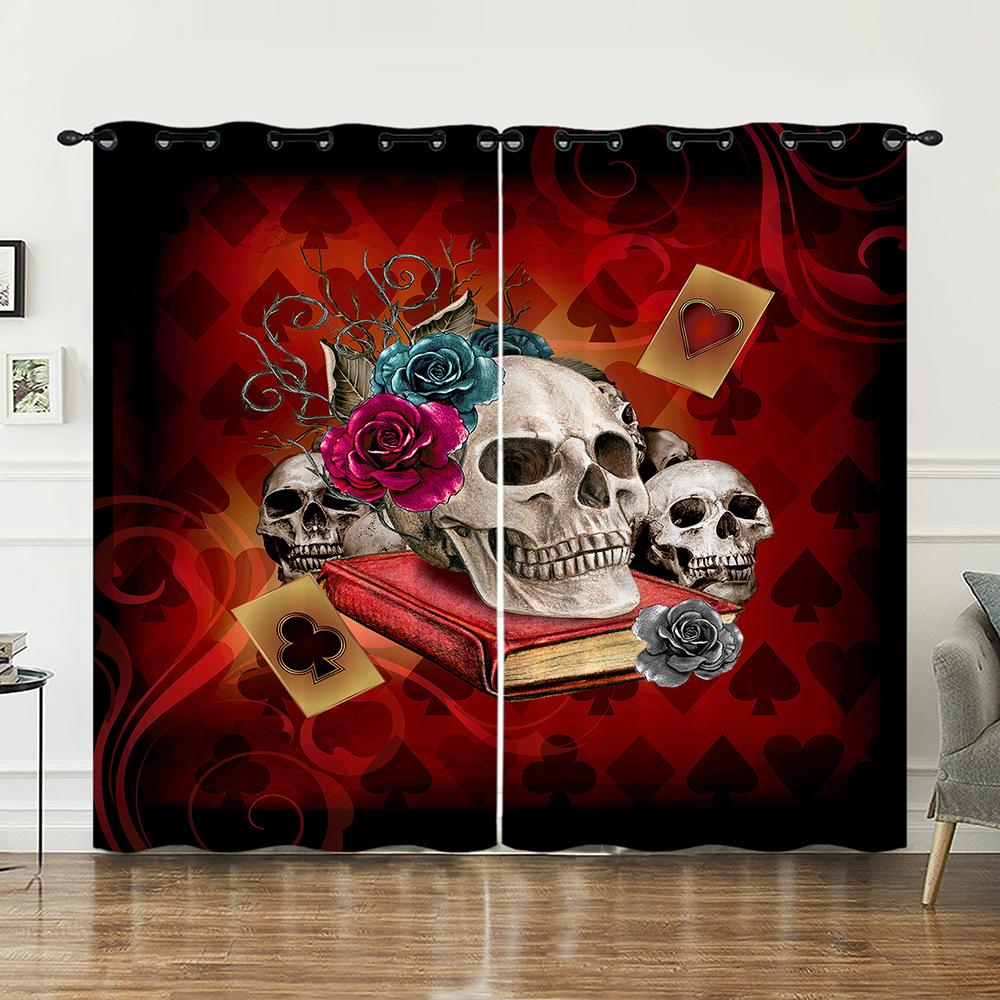 Curtains Skull Gothic Sunshade Bedroom Living Room Digital Printing Curtains Blackout Without Punching