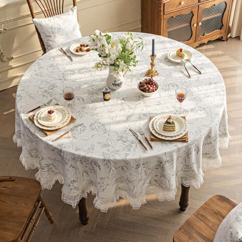 French Rectangular Print Table Cloth Dining Round Square Tea Coffee Table Cover With Lace Light Luxury Home Party Decor