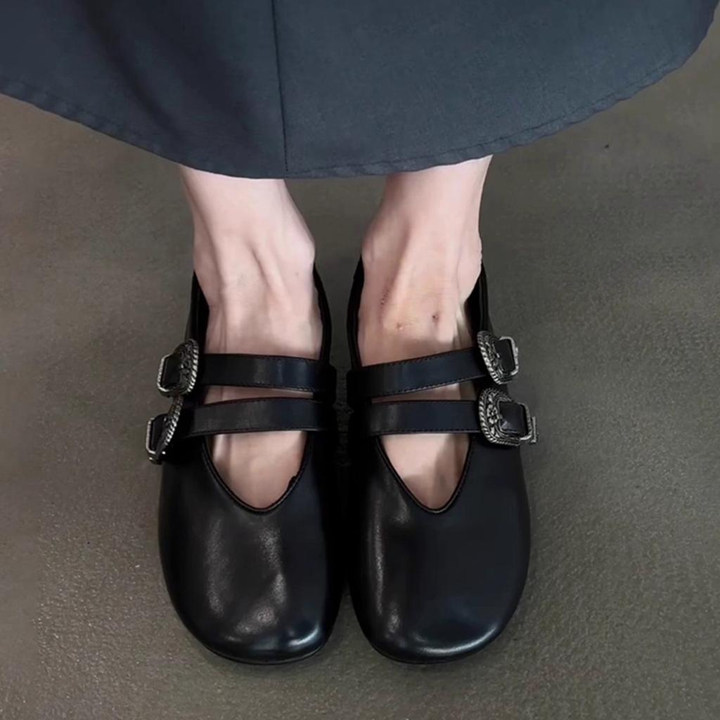 Sheepskin Version~ Temperament French Niche Design Sense with Soft Leather Retro Soft Sole Comfortable Women's Shallow Mouth Single Shoes