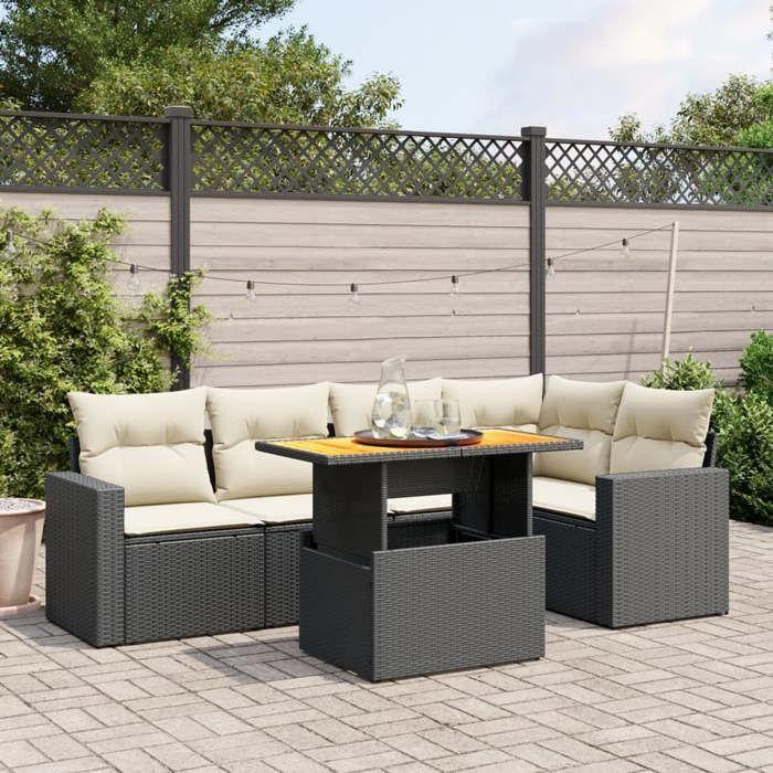 VidaXL Salon de Jardin avec Coussins 6 pcs, Canapés de Terrasse, Ensemble de Meubles de Patio, Mobilier d'Extérieur, Noir 3271301