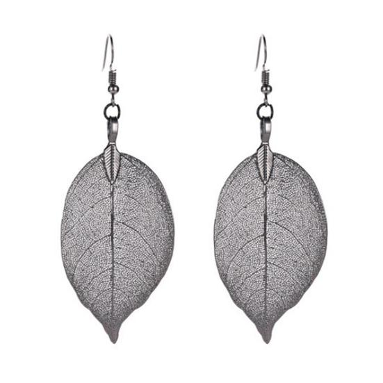 Tree Leaf Shape Alloy Hollow Bright Dangle Hook Earrings Fashion Jewelry for Wedding