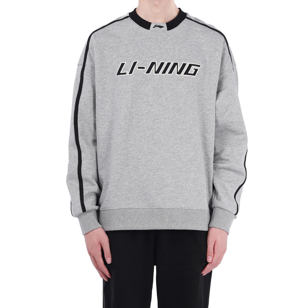 Li Ning Sports Life Collection Loose Fit Crew Neck Pullover Thermal Fleece Lined Sweatshirt Unisex Heather Gray AWDU917-5