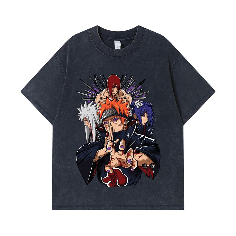 275 GSM Washed T-shirts 100% Cotton Naruto V10 Pain Print Unisex Heavy Cotton T Shirt