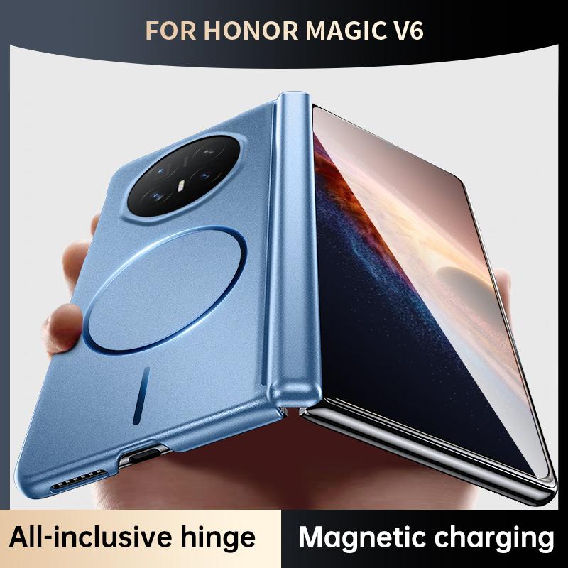 Hinge Protection Magnetic Case For Honor Magic V6 V5 Magsafe Metallic Paint Hard PC Shell Cover For Huawei Honor Magic V6 V5