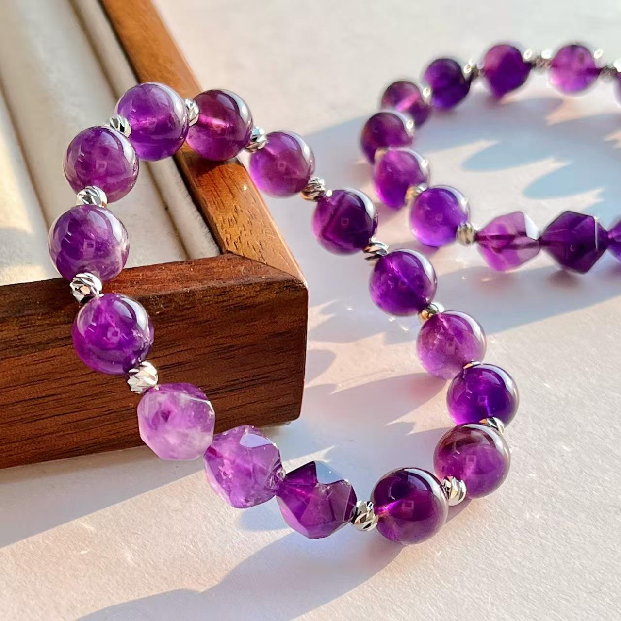10Mm Retro Design Natural Amethyst Bracelet Commuter Bracelet