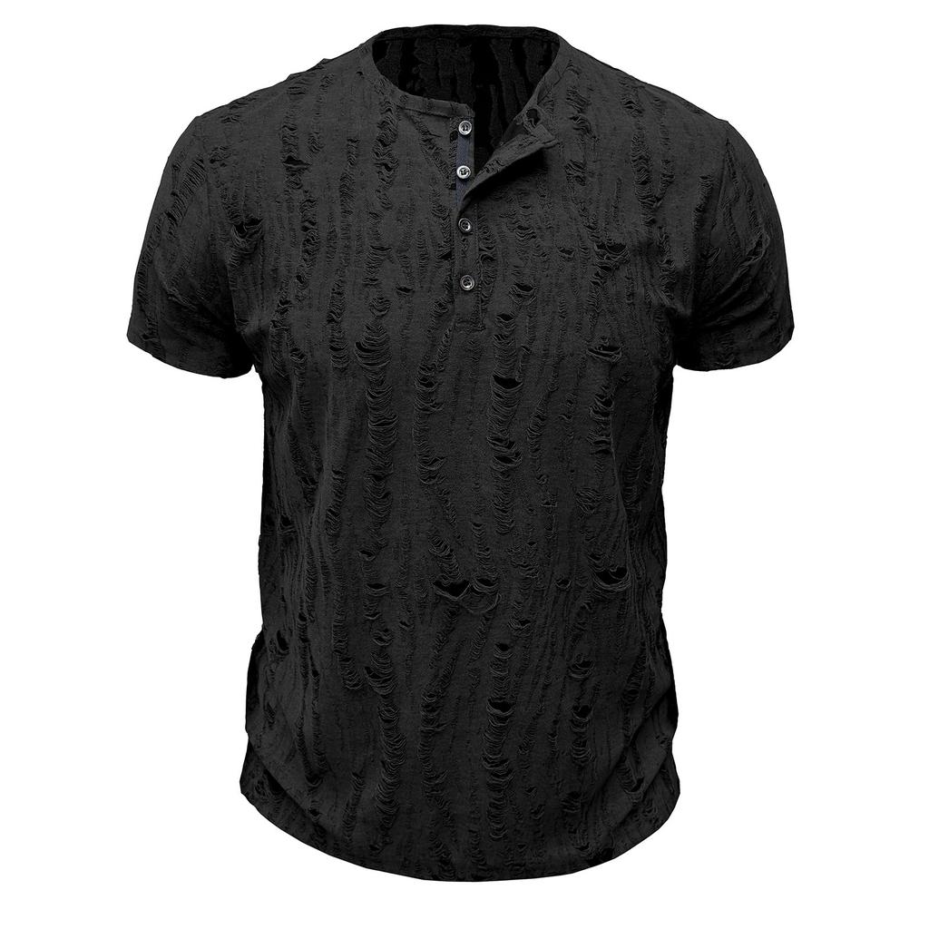 Men's Short Sleeved Shirt Men's 4-button T-shirt Casual Top