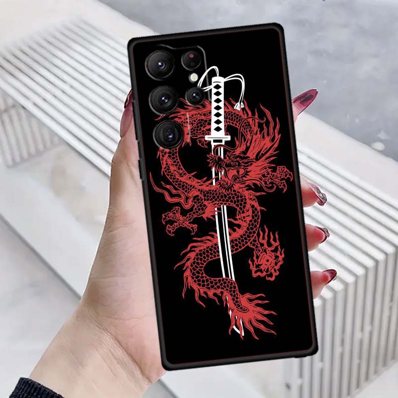 Fashion Dragon Illustration For Samsung Galaxy S26 S25 S24 S23 S22 S21 S20 Ultra Plus FE 5G Black Soft TPU Phone Case