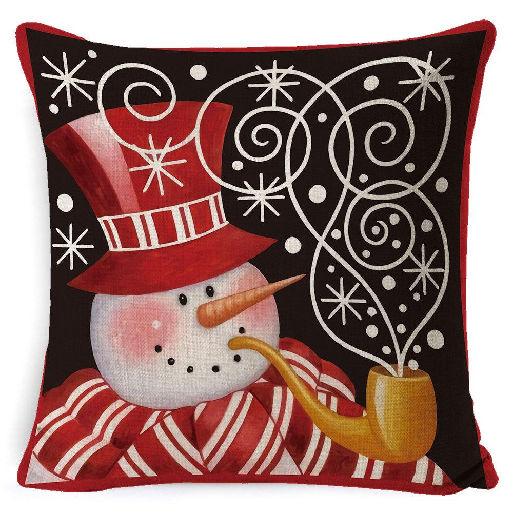 Christmas Celebration Pillow Elk Snowman Festive Cushion Cover Red Sofa Back Cushion Pillow Cover