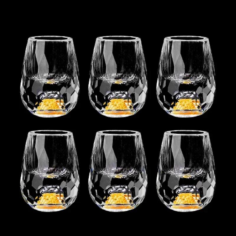 

6pcs 15ml Luxury Crystal Glass Whisky Sake Shochu Bar Liqueur Gold Foil Glass Drinkware Set Hard Liquor Wine Glass Tea Cup Gifts 6pcs