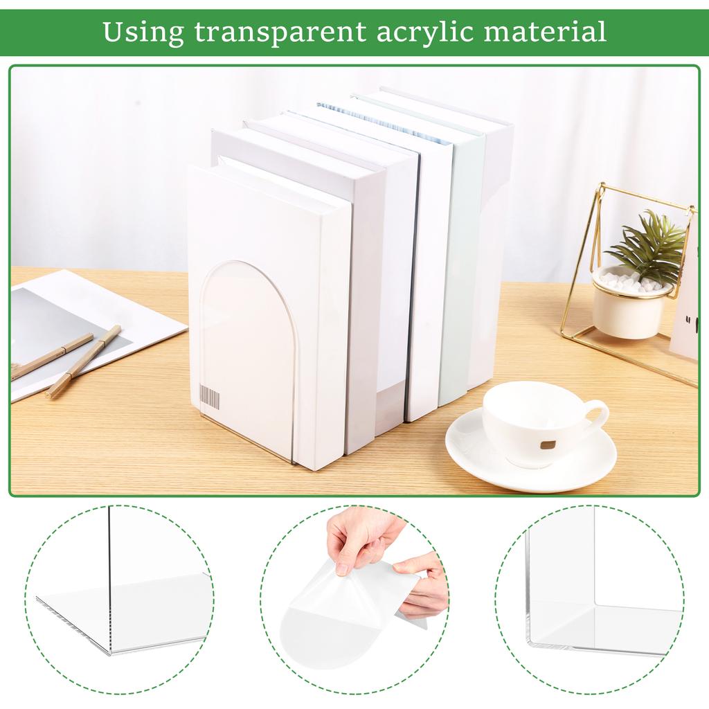 10Pcs Acrylic Book End for Shelves Transparent Bookend Decorative Book Stopper for Bedroom Office Library School Decoration