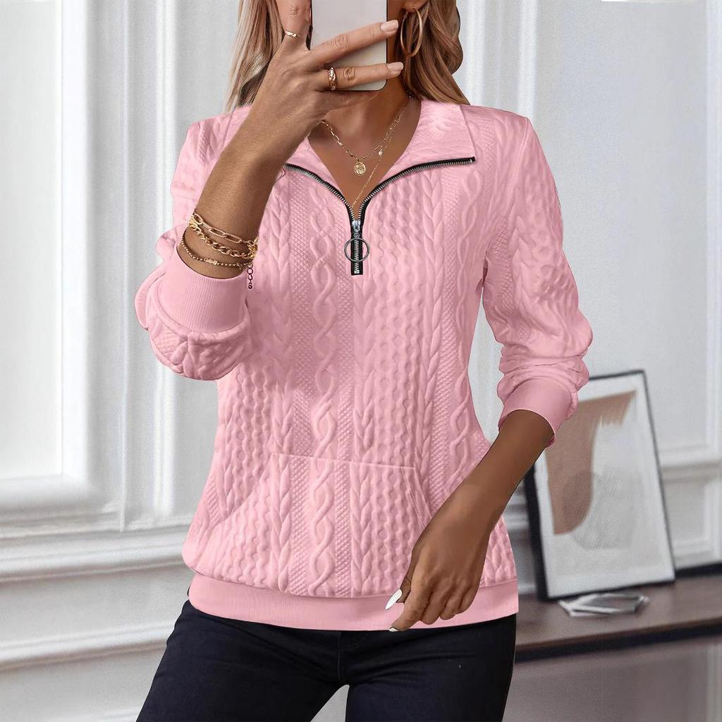 2026 Autumn/Winter Women's Casual Lapel Zipper Long Sleeve Pocket Hoodie