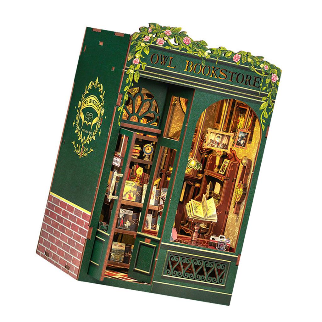 Creative 3D Wooden Bookstore Model Kits For Adult Teens Touch Control Lighting Decorative Desk Ornament Craft Gift