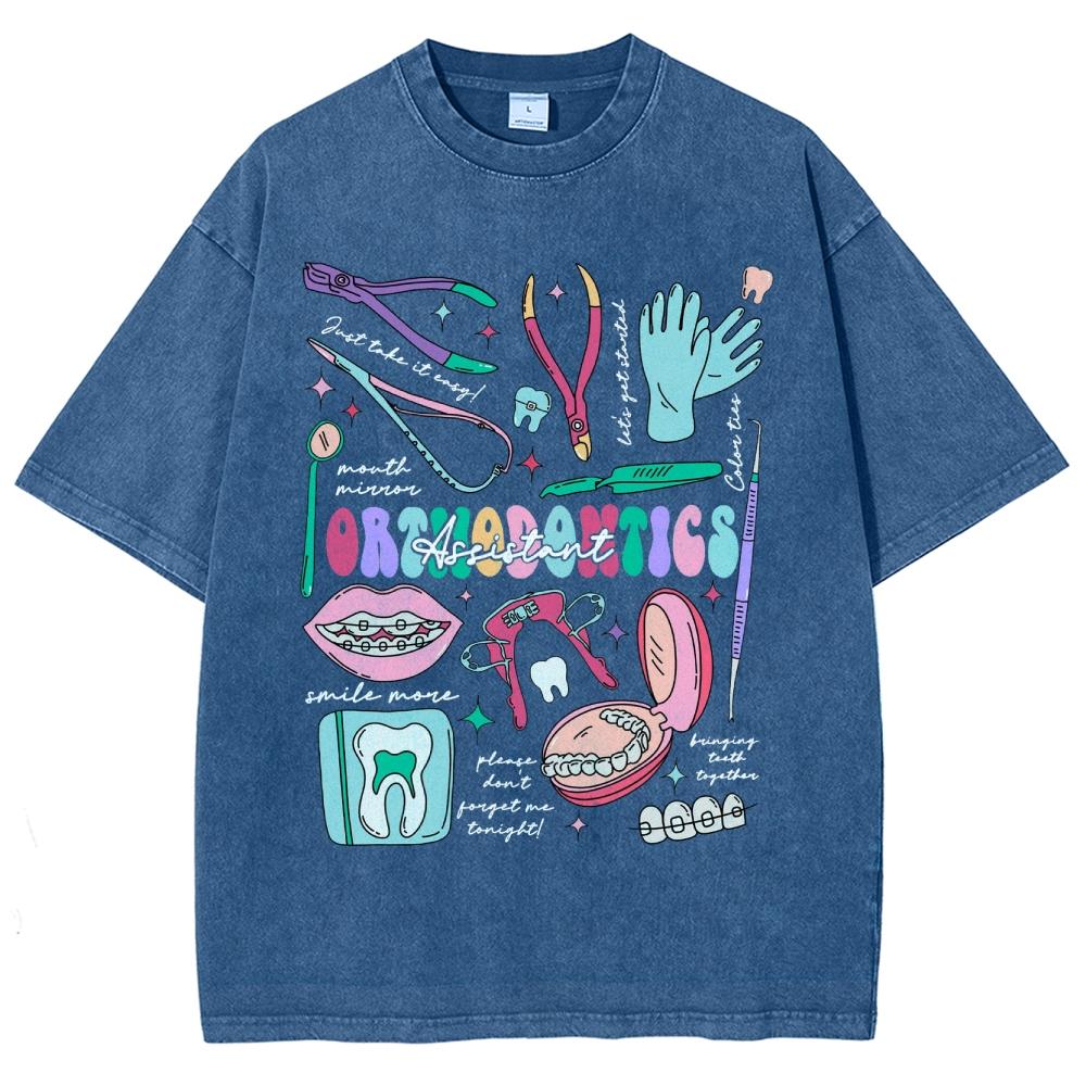 Cartoon Cute Little Elements Print Women's T-Shirt Loose Wash Oversized Short Sleeve Summer  Retro Top